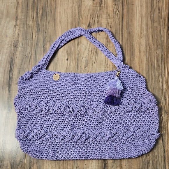 Handcrafted Crochet Women's Lavender Rectangular Hobo Tote Bag NWOT - Picture 3 of 12